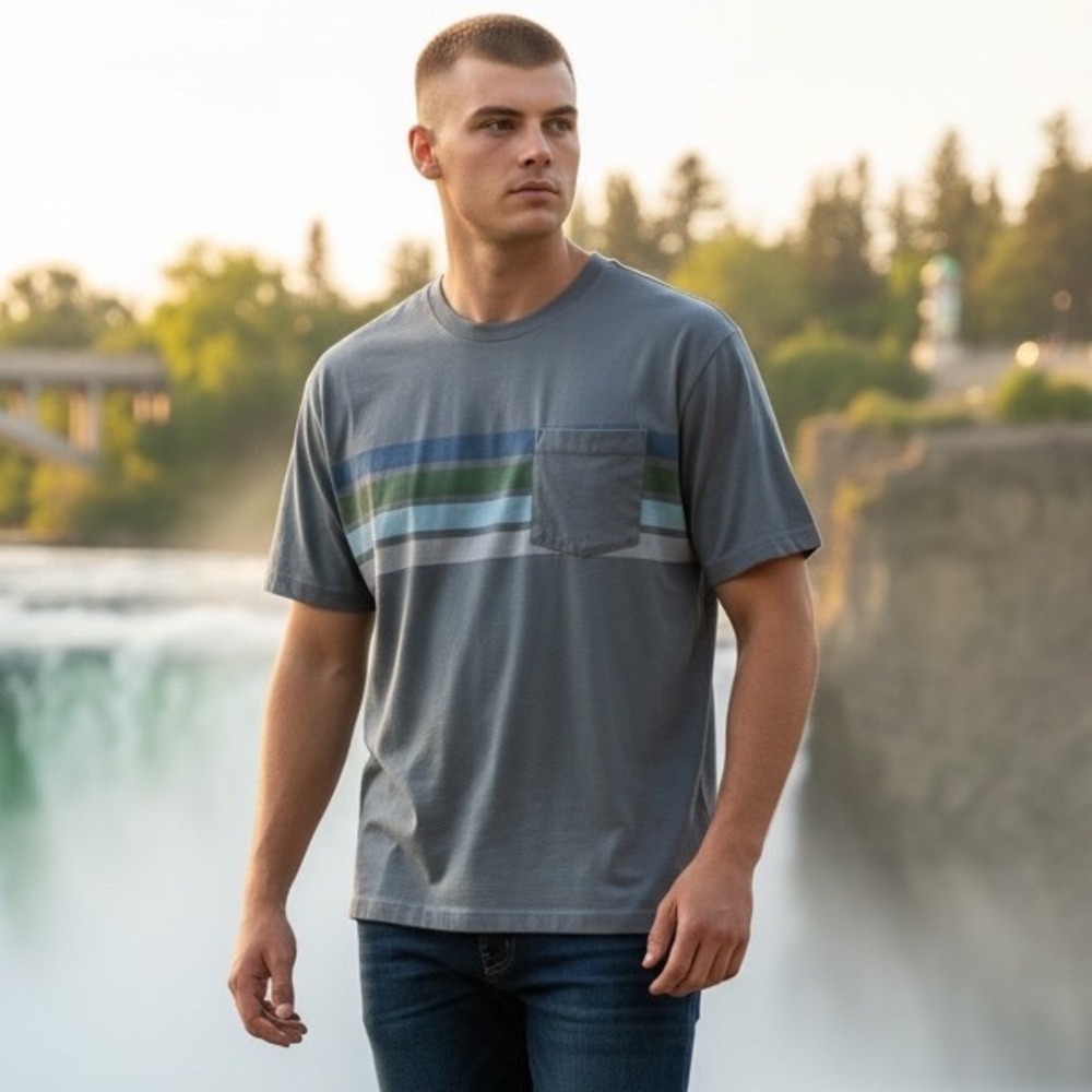 Patagonia Mens Cotton in Conversion Pocket Tee Grey‎ Striped 52010 Large SCGR